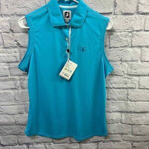 FootJoy‎ FJ Shirt Womens Large BlueSolid Interlock Sleeveless Polo Henley